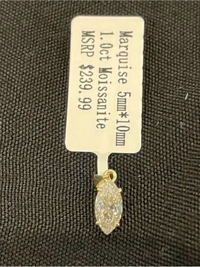 14k gold plated over sterling, 1ct Moissanite marquise cut 5x10mm pendant